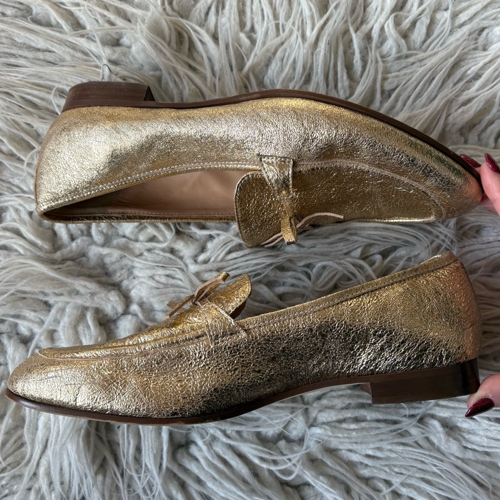 J. Crew The Academy Leather Metallic Gold Womens Almond Toe Loafers H1872 Size 8 - Picture 5 of 12